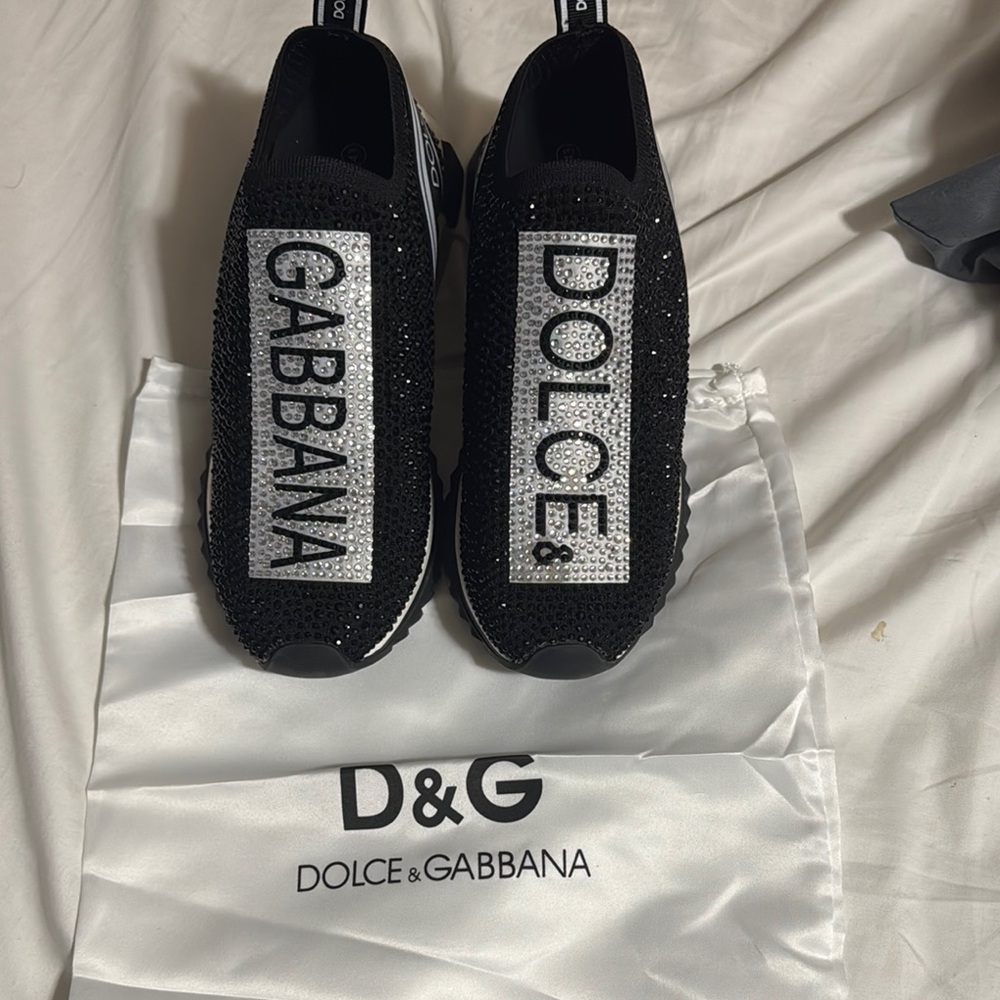 Dolce & Gabbana Black and Silver Crystal Slip-Ons